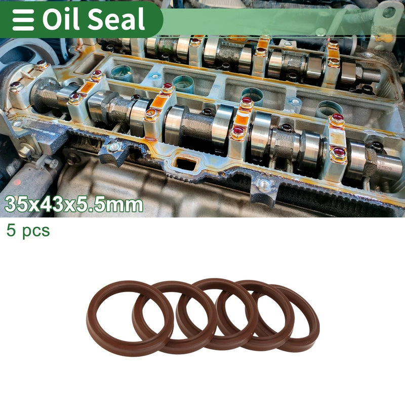 Oil Seal 35x43x5.5mm Seal Ring Rotary Shaft Seal FKM Rubber Brown 5 Pcs
