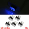 Universal Car Interior Decoration 5 x Blue Mini USB LED Lights