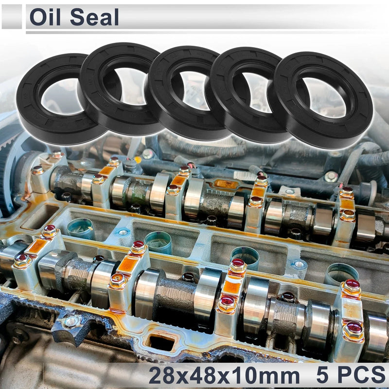 Oil Seal 28x48x10mm Rotary Shaft Seal TC Ring Nitrile Rubber Black 5 Pcs