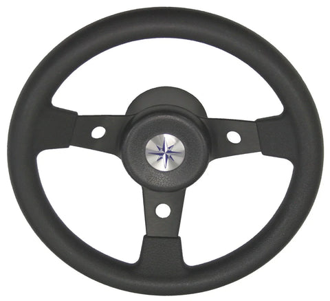 Boat Black Sports Steering Wheel 3 Spoke Aluminium 310mm Delfino