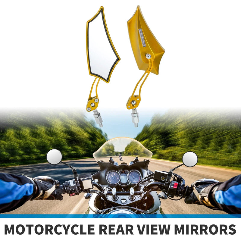 M10 M8 Motorcycle Rear View Mirrors Prismatic Shape Handlebar Mirrors Gold Tone