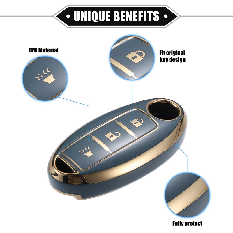 Nissan Altima Armada TPU Blue 3 Button Key Fob Shell Cover Case