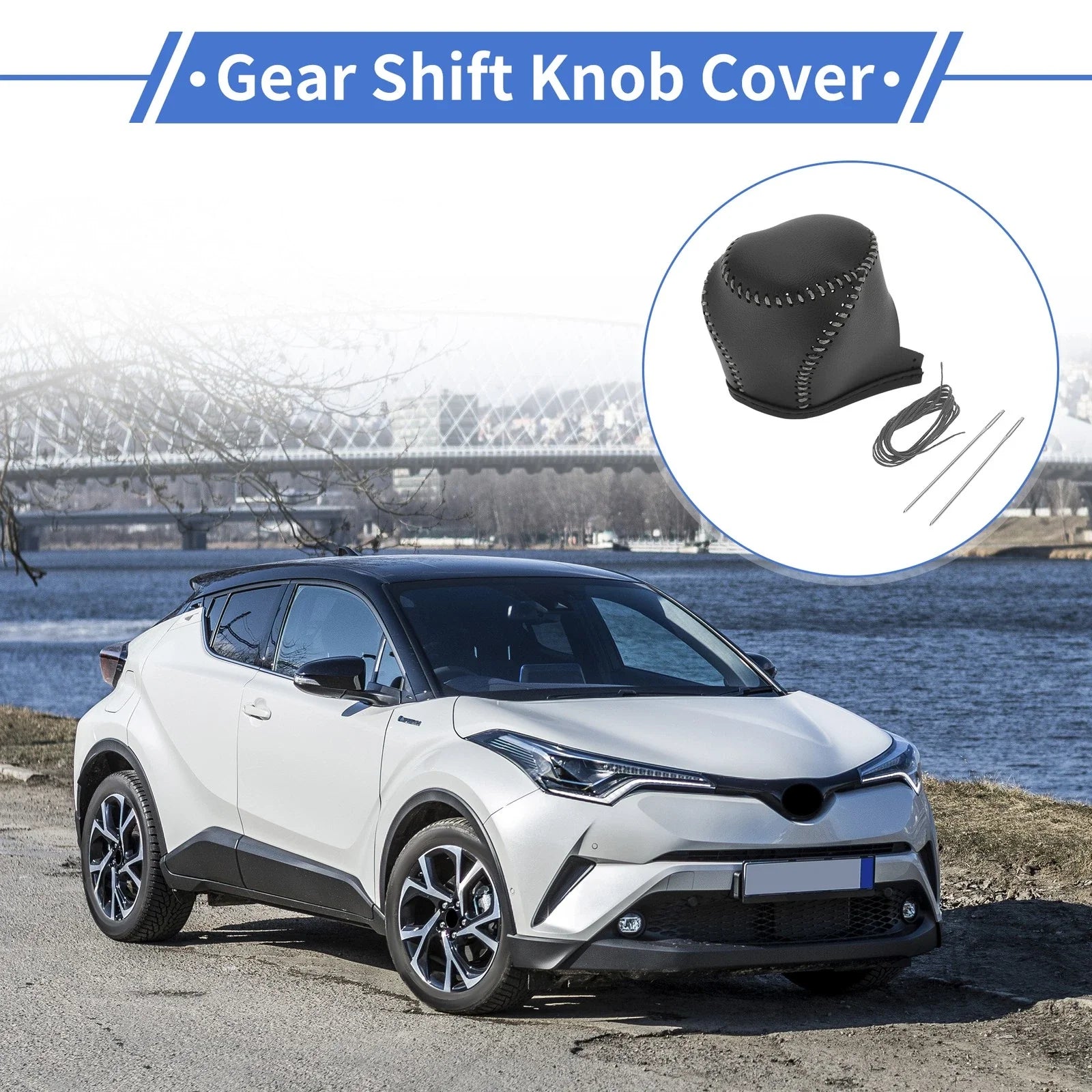 Gear Shift Knob Cover for Toyota CH-R 2017-2021 Black Grey Faux Leather