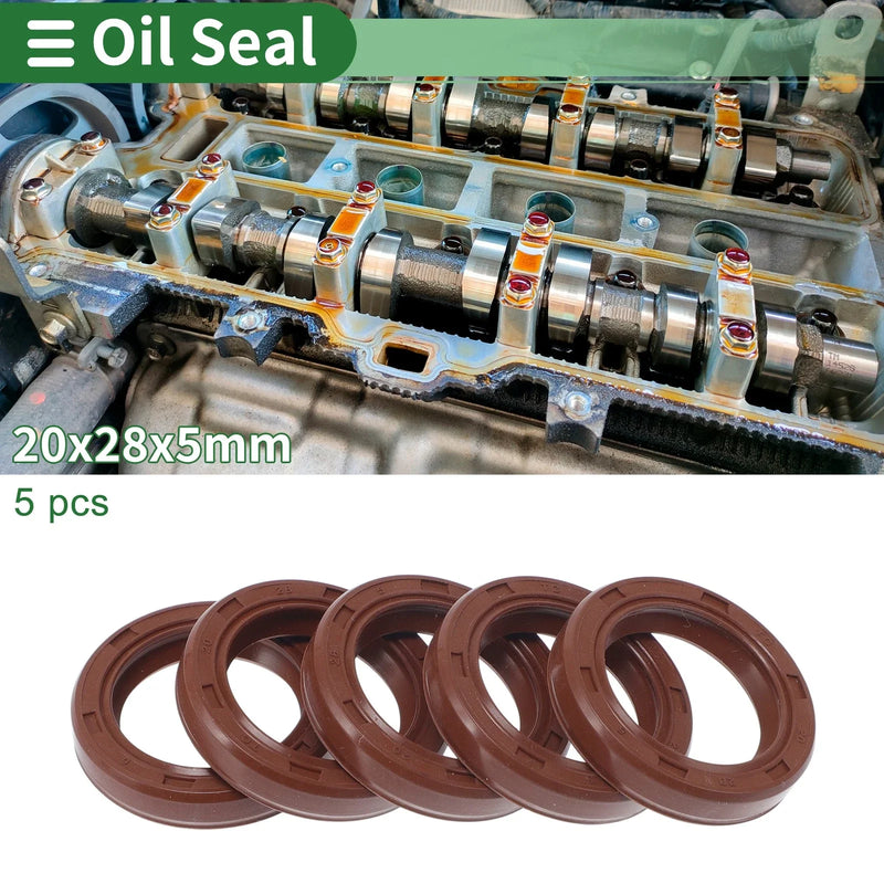 Oil Seal 20x28x5mm Brown 5 Pcs Rotary Shaft Seal FKM Rubber