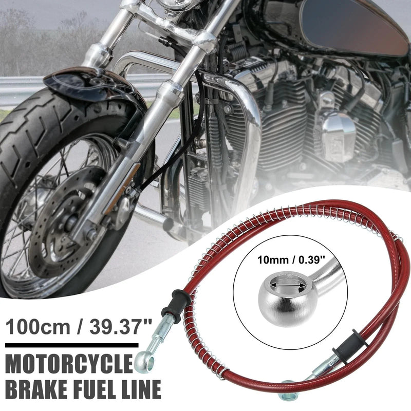 Motorcycle Hoses / 100cm / Braided Brake Clutch Oil Hoses Fitting Ends Red