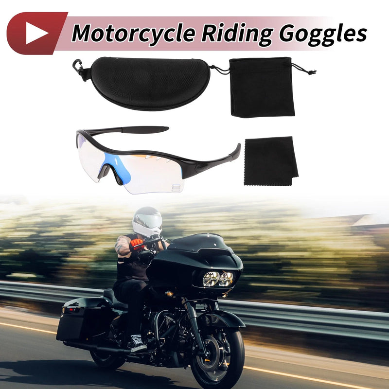 Set Motorcycle Riding Goggles Light Blue Lens Black Frame PC TPU