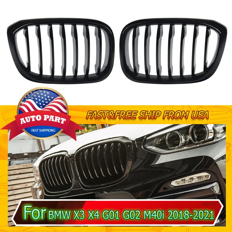 BMW G01 G02 X3 X4 Gloss Black Front Hood Kidney Grille (2018-2020)