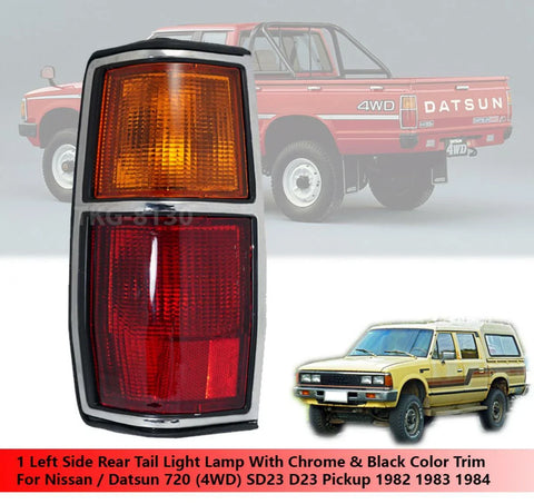 Nissan Datsun 720 Left Tail Light Lamp Chrome Black Trim (1982-1984)