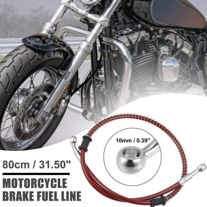 Motorcycle 80cm 31.50" 10mm Braided Brake Clutch Hoses Red Fittings