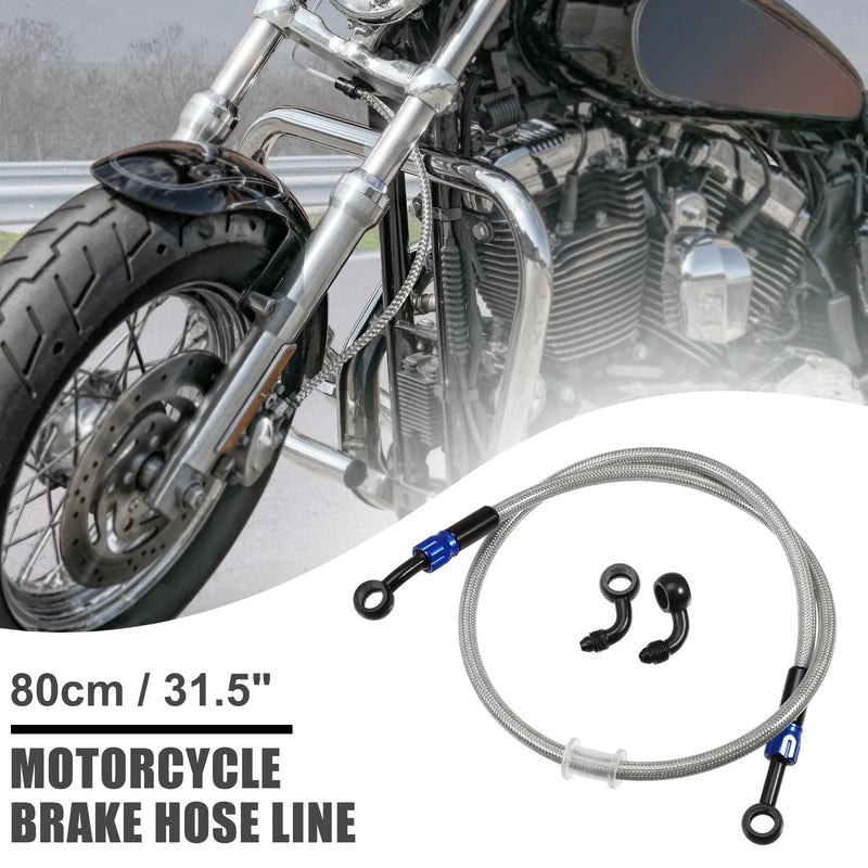 Brake Hose 90 Degree Motorcycle Braided Line 80cm Silver Tone