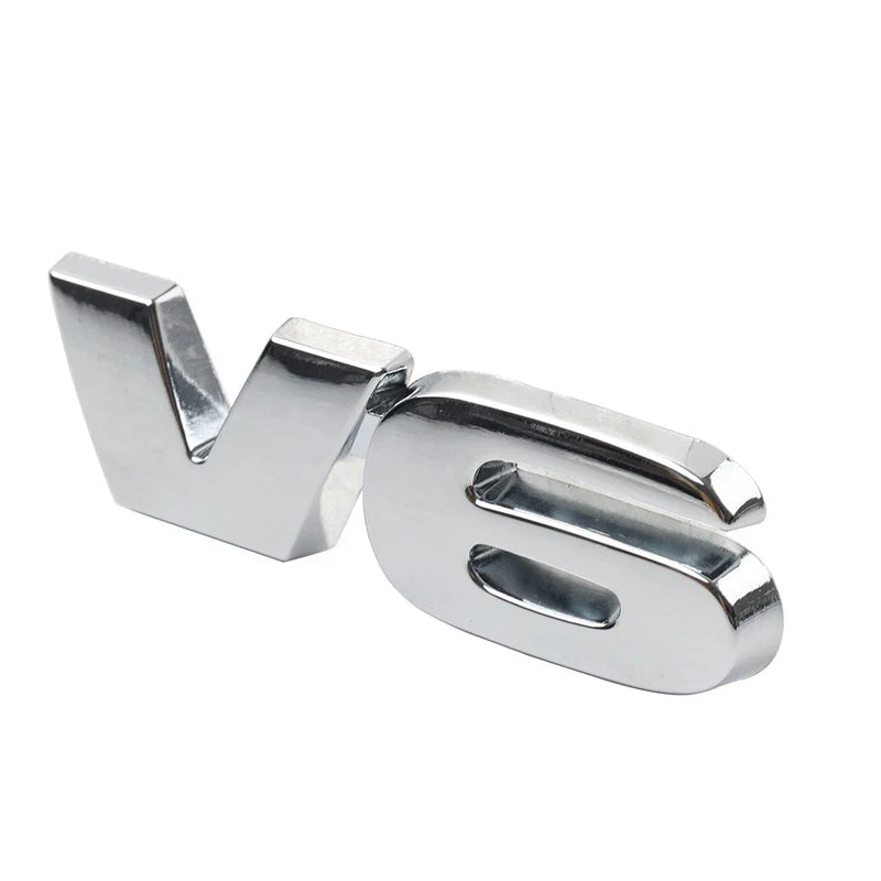 Fender Trunk Engine Silver Universal Metal V6 Logo Car Emblem Badge