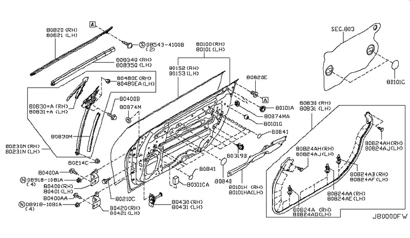 Nissan 370Z Door Outside Molding LH Left