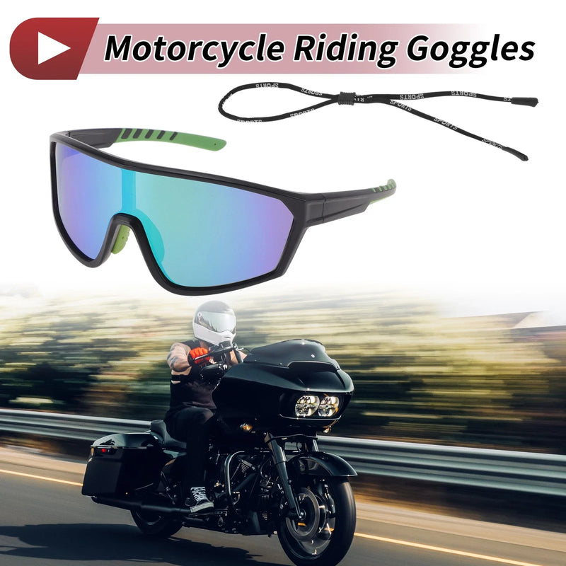 Motorcycle Riding Goggles Green Lens Black Green Frame Tri-Acetyl Cellulos