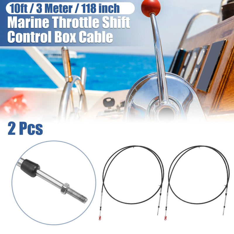Marine Engine 2 x Marine Throttle Shift Control Box Cable with Clevis Black