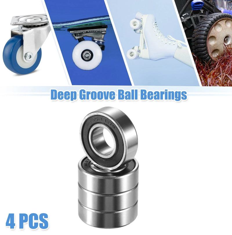 4 Pcs 15.857x34.925x11.112mm Single Row Deep Groove Ball Bearings