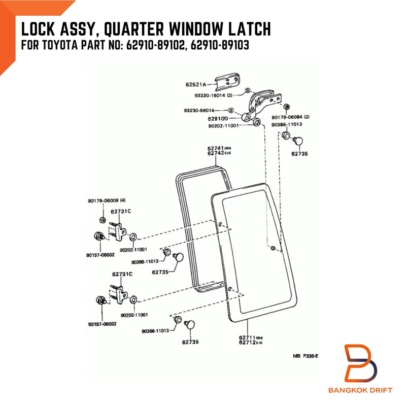 Toyota Hilux Ute Beige Rear Cab Quarter Window Latch Lock (2005-2014)