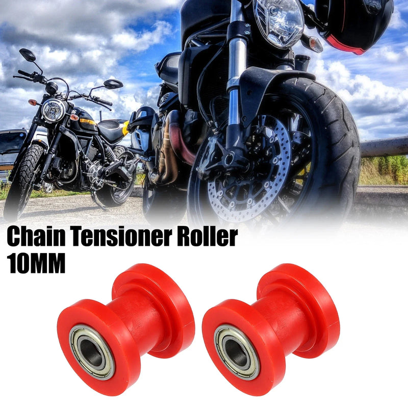 Motorcycle Red 2 x 10mm Drive Chain Pulley Tensioner Rubber Wheel