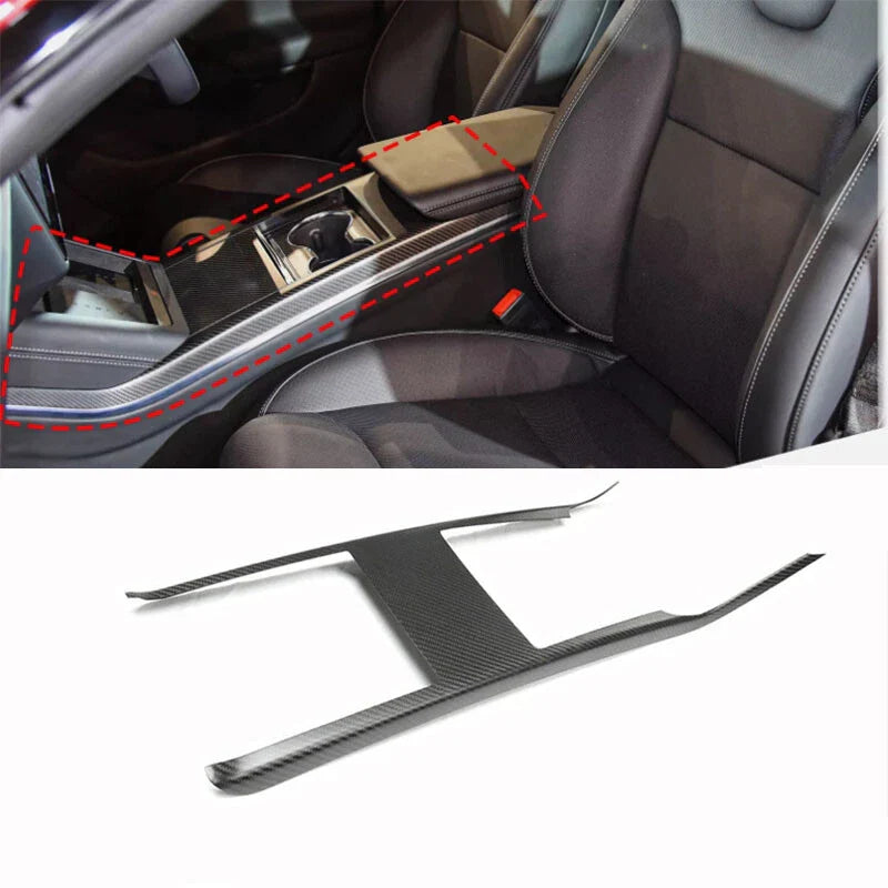 Tesla Model S X 2021+ Matte Carbon Fiber Center Console Cup Panel Cover Trim