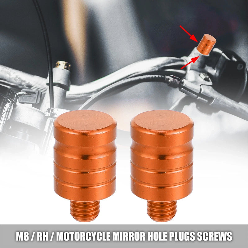 Motorcycle 2 x M8x1.29 Right Mirror Plugs Screws Aluminum Alloy Orange