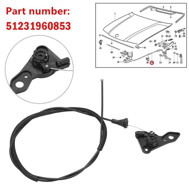 BMW E36 316i 318i 328i 325 Hood Release Cable (1991-1999)