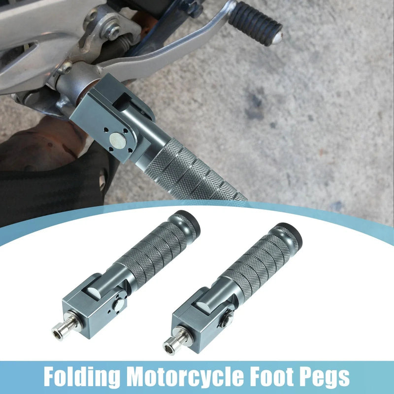 Universal Pair 8MM Folding Motorcycle Foot Pegs Aluminum Alloy Titanium Tone