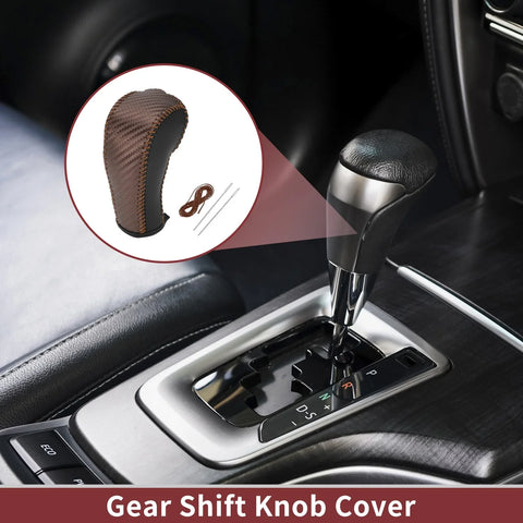 Chevrolet Gear Shift Knob Cover Brown Carbon Fiber Faux Leather
