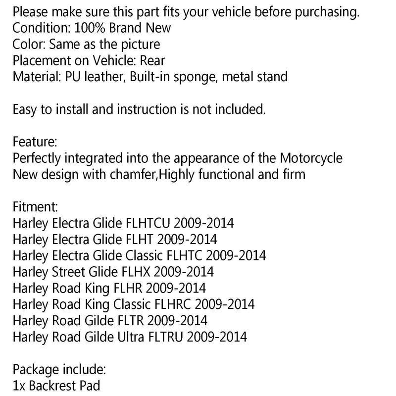 Harley Street Electra Glide Road King Sissy Bar Back Cushion (2009-2014)