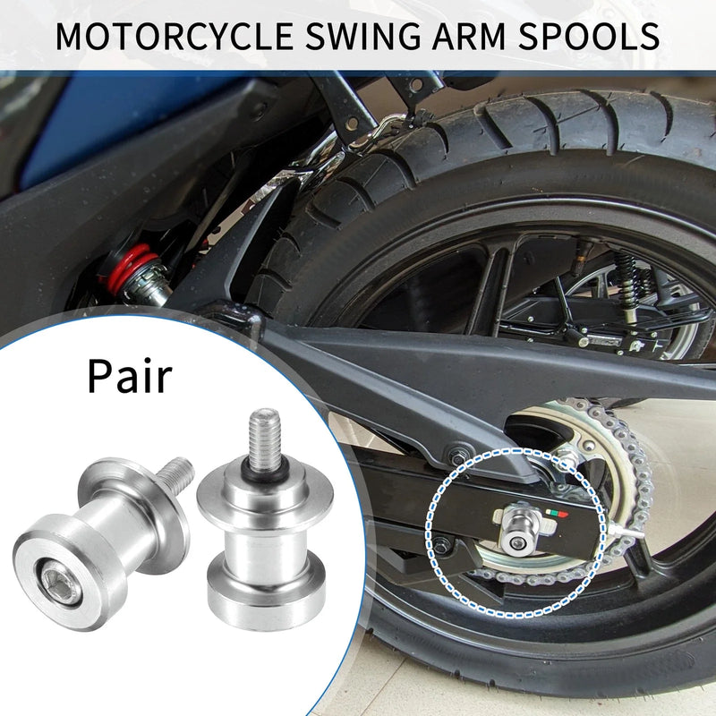 2 x Pair Swingarm Spool 6mm CNC Swing Arm Spool Slider Stand Silver Tone