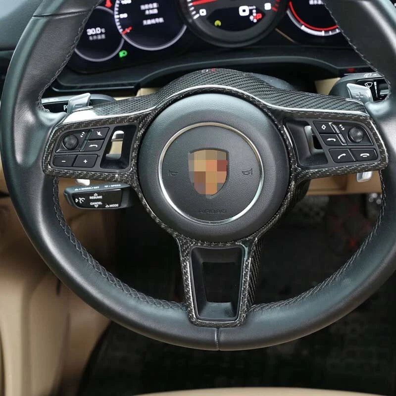 Porsche Macan Real Carbon Fiber Steering Wheel Frame Cover Overly Fit