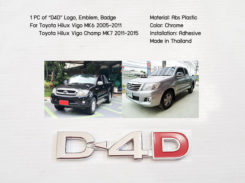 Toyota Vigo MK6 MK7 D4D Chrome Logo Emblems Badges (2005-2015)