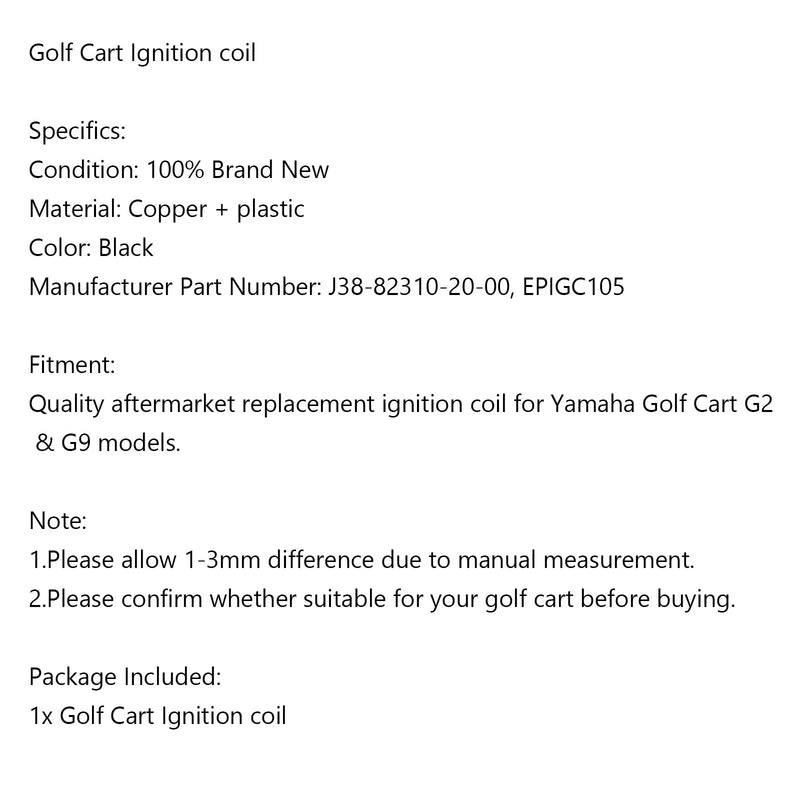 Yamaha Golf Cart G2 G9 G11 Ignition Coil (1991-1996)
