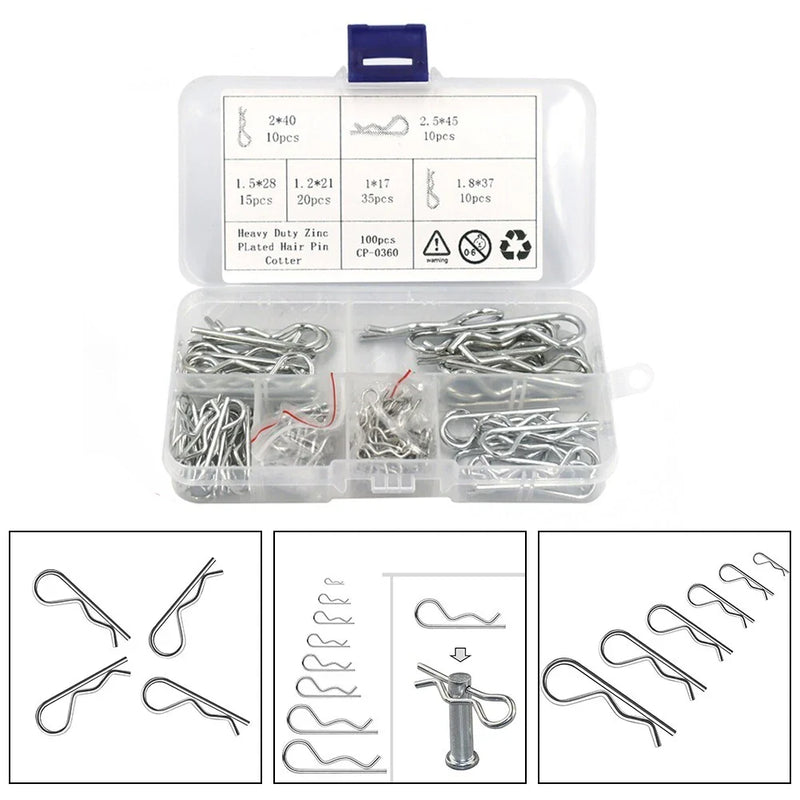 Car Mechanic Hitch Pin Clip / 100 PCS / Carbon Steel Zinc Plated