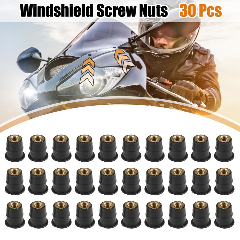 Motorcycle 30pcs M6 Convex Black Rubber Windshield Screws Bolts Nut