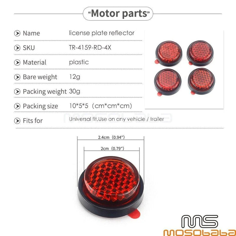 Harley License Plate 4 Pcs Red Mini Round Reflectors