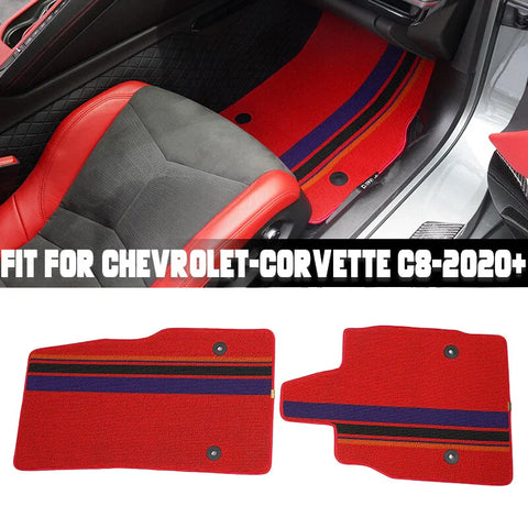 Corvette C8 Coupe Z06 Z51 2 x Red Carpet Floor Mats Protection Pad (2020-2025)