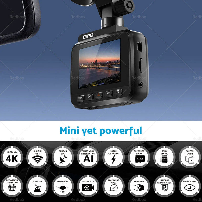 Car - 170° WDR Night Vision 4K UHD 2160P Dash Camera with WiFi & GPS