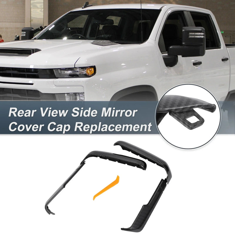 Chevrolet Silverado Mirror Cover Cap Set Black Carbon Fiber