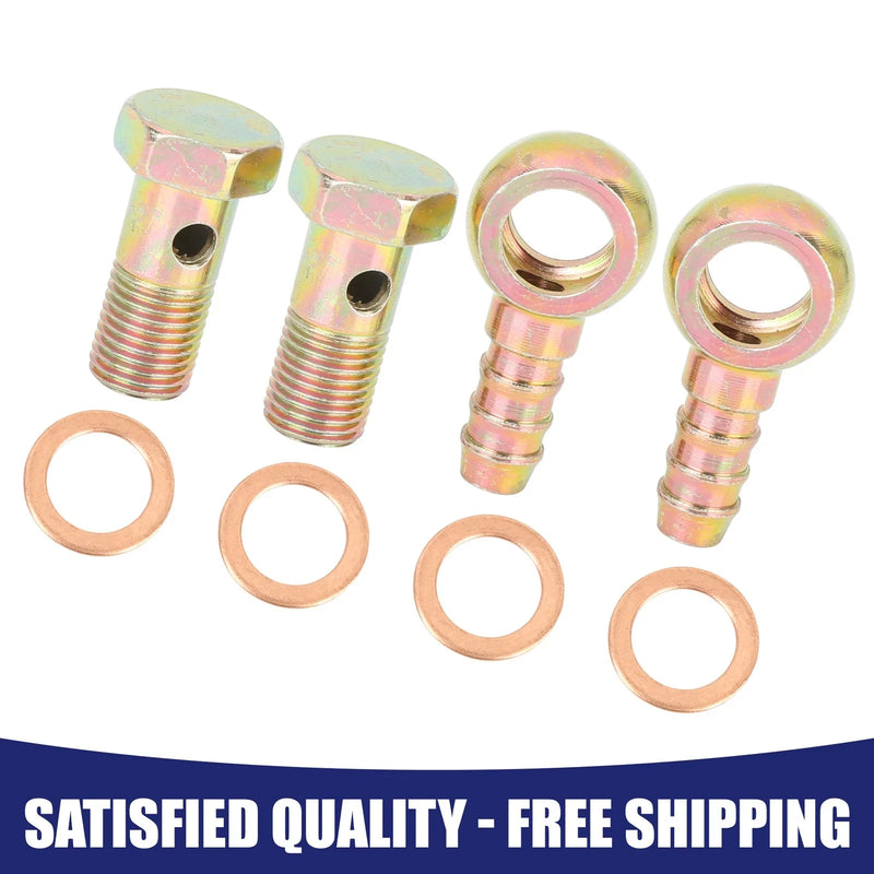 Motorcycle Car 12mm Banjo Hose Barb Bolt Fittings Bronze Tone Metal 2 x
