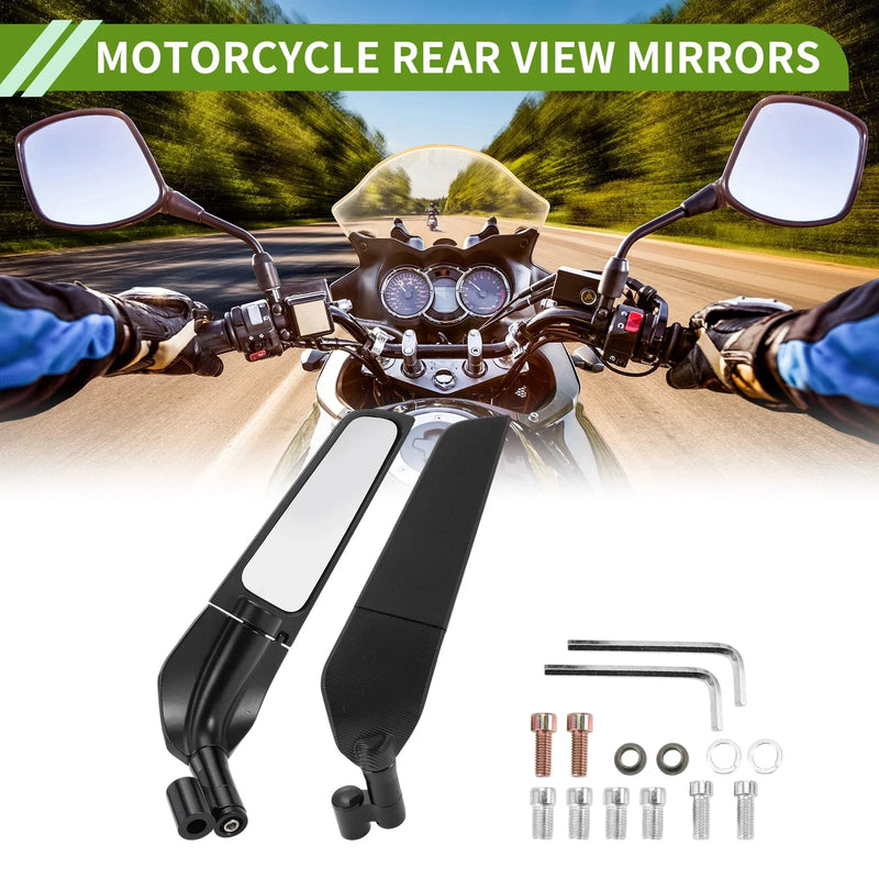Rear View Mirror M8/M10 Motorcycle Polygonal Shape Black Aluminum Alloy