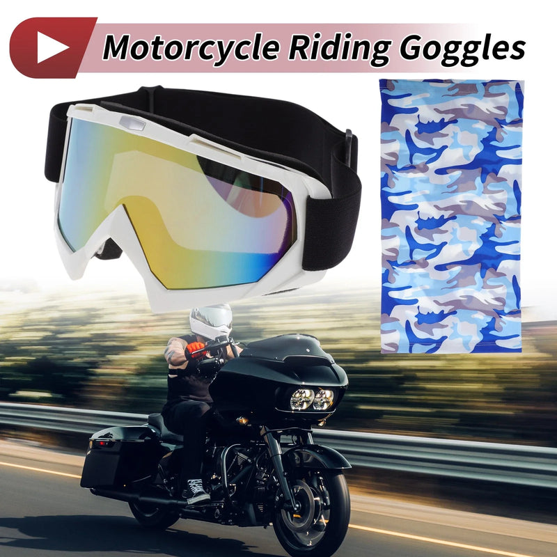 Motorcycle Riding Goggles Colorful Lens White Frame PC TPU Cycling Sunglasses