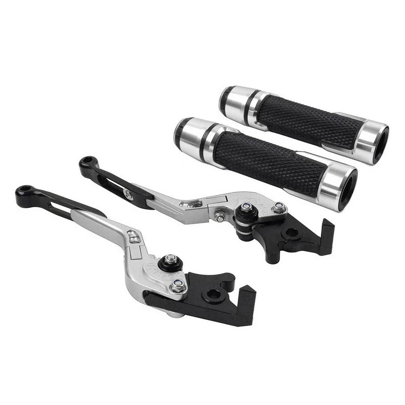 Kawasaki ER6F ER6N Silver Adjustable Brake Clutch Lever Grip Set (2006-2016)