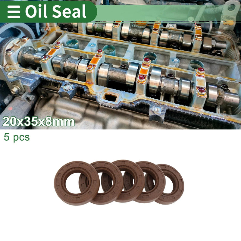 Make Model Oil Seal 20x35x8mm FKM Rubber High Pressure Brown 5 Pcs