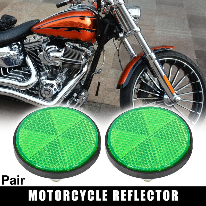 Motorcycle Bike Pair / M6x1.0 / Green Universal Screw Mount Warning Reflector