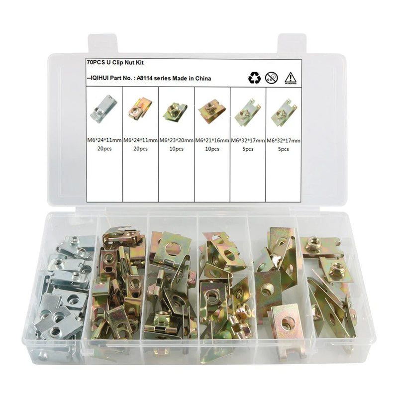 70X Metal U-Type Base Fender Bumper Fastener Clips