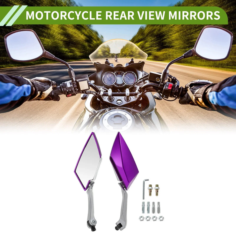 M8/M10 Prismatic Purple Aluminum Motorcycle Rear View Mirrors 1 Set