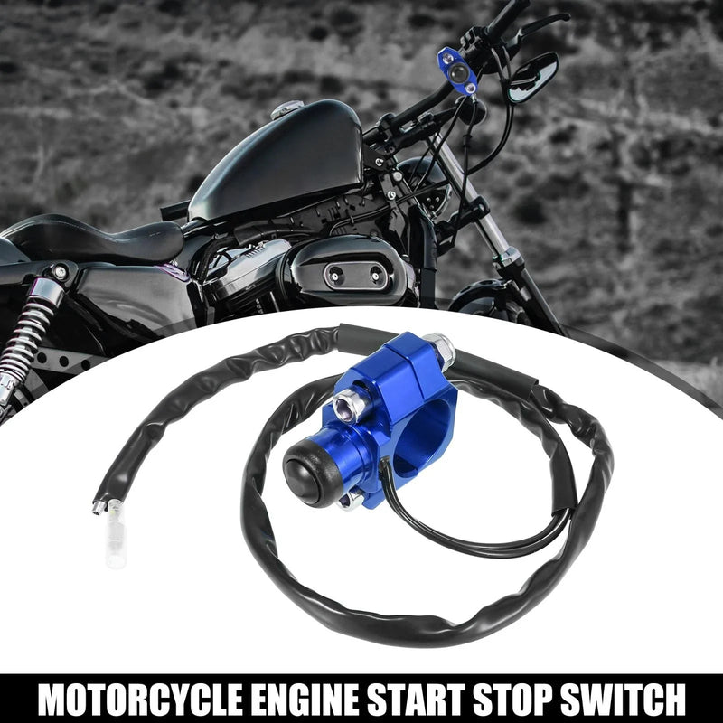 Motorcycle Engine Start Stop Switch w/ Blue Mounting Backplate Black Button