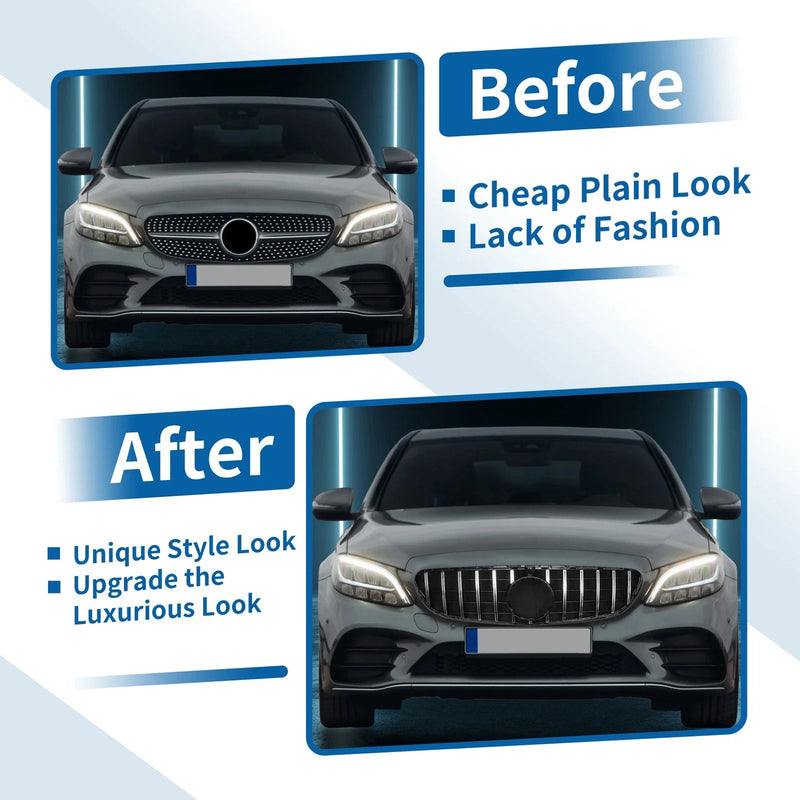 Mercedes-Benz C250 (2012-2015) Black Chrome Front Upper Bumper Grille