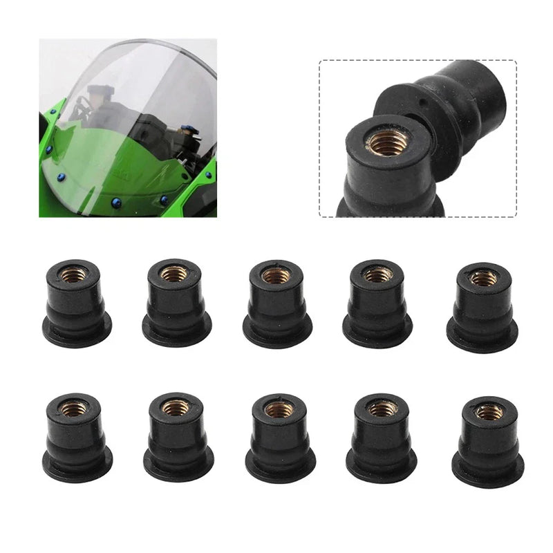 Fairing 10 x Motorcycle Rubber Windshield Nut M6 Vibration Damper