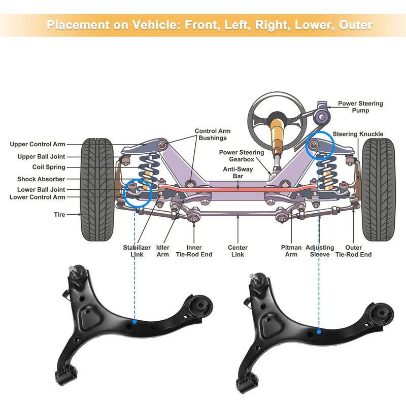Hyundai Santa Fe 6 Pcs Front Lower Control Arms Sway Bars (2007-2012)