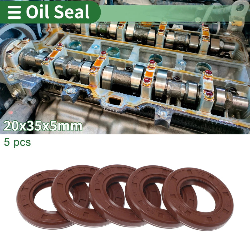 Oil Seal 20x35x5mm Rotary Shaft Seal FKM Rubber Brown 5 Pcs